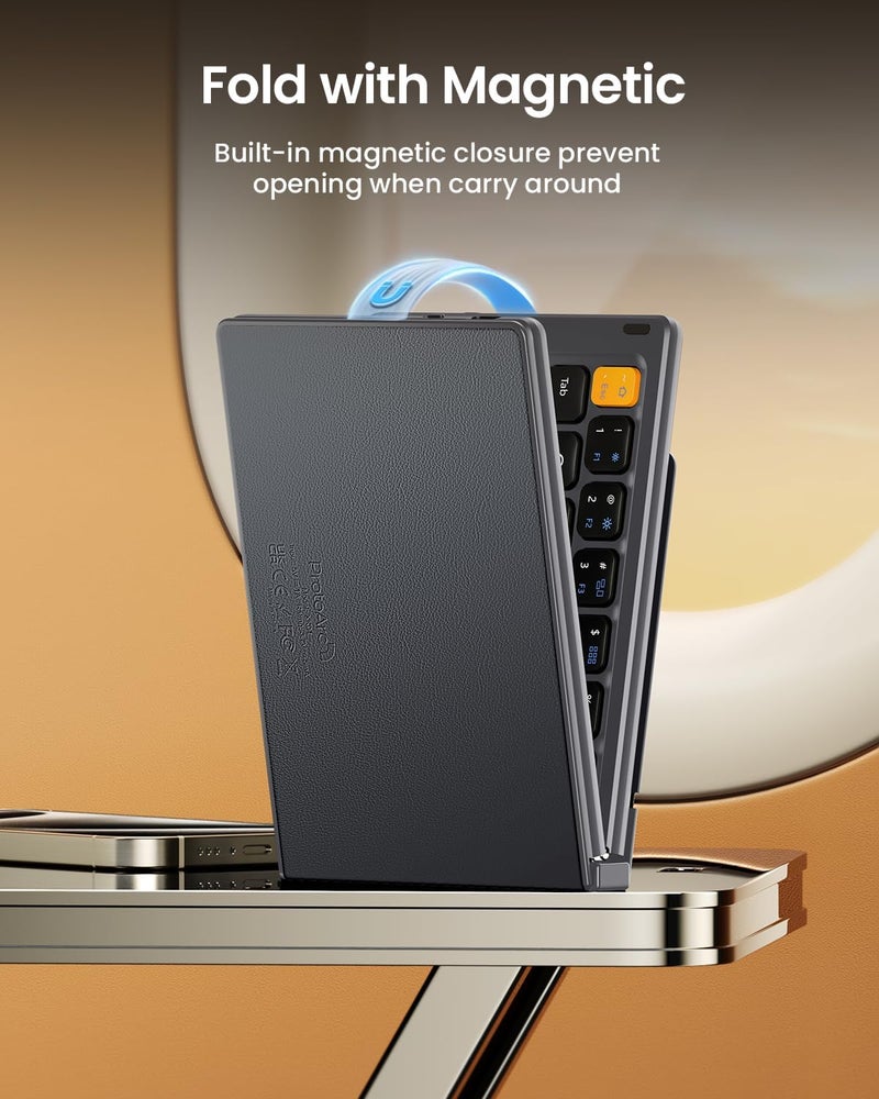 ProtoArc Foldable Compact Keyboard, XK04 Portable Bluetooth Keyboard with PU Leather Cover, Pocket-Sized Wireless Travel Keyboards for iPad, iPhone, Smartphone, Tablet and Laptop- Gray - Image 3